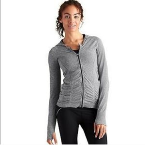 Athleta Fast Track Zip Up Gray Ruched Jacket